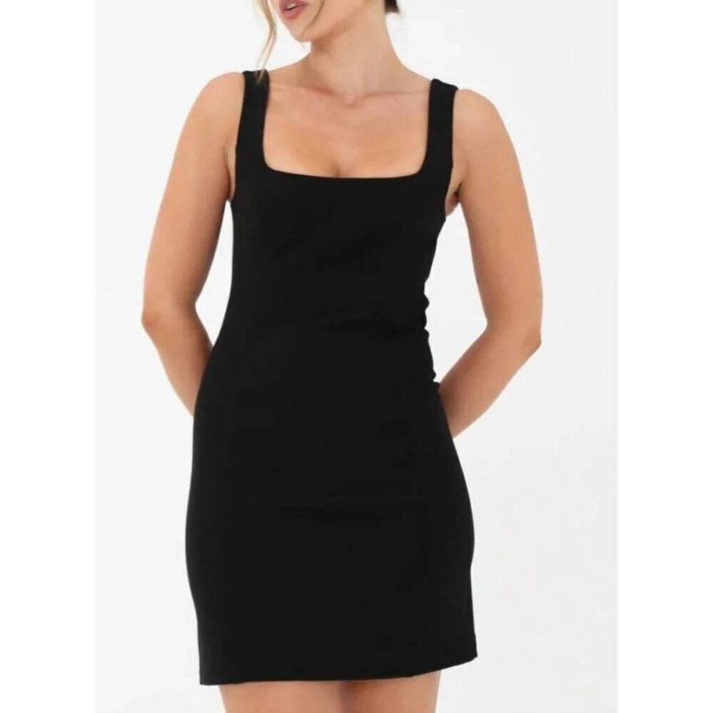 Rumored Twiggy Square Neck Bodycon Mini Dress in Black 90s Grunge Goth Minimal